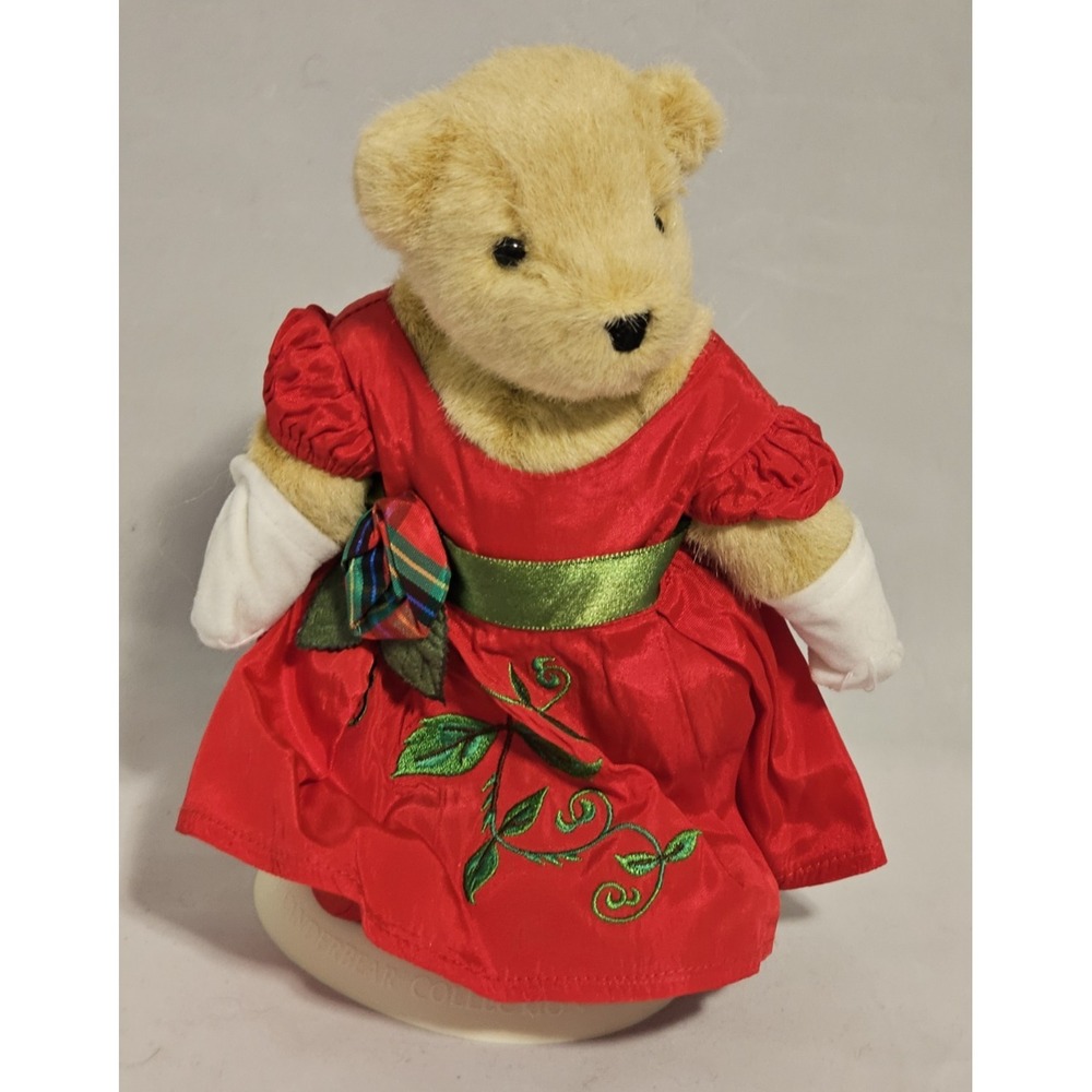 Muffy Vanderbear "Life Is One Big Dress-Up" in Red Holiday Dress w/ Bow & Stand
